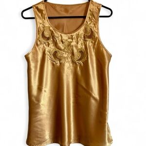 Vintage 70s Gold Satin EmbroideredTop